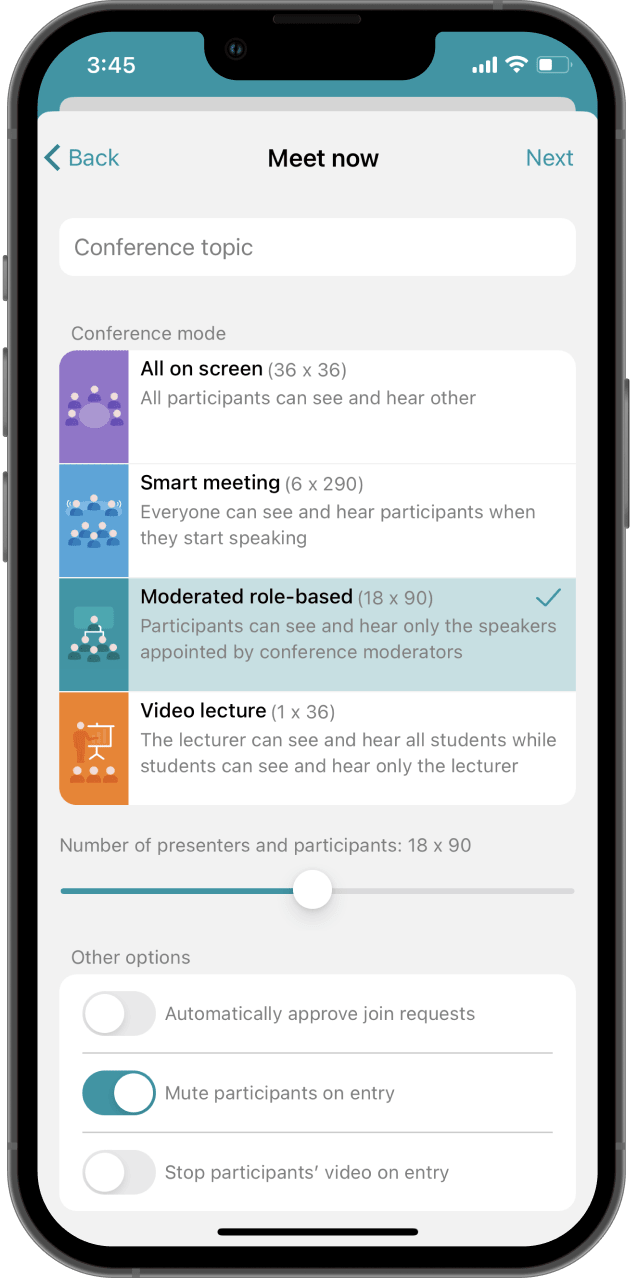 Conference scheduler in app TrueConf for IOS