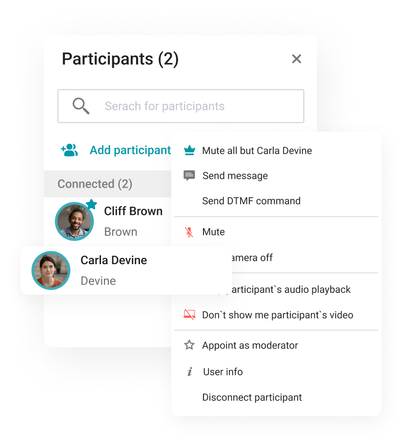 Moderator options in on-premise collaboration allow for the remote control of participants’ devices