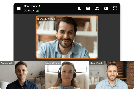 Priority window layout in on-premise collaboration highlights the active participant