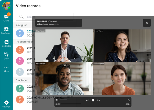 Viewing a recorded meeting within an on-premise collaboration app