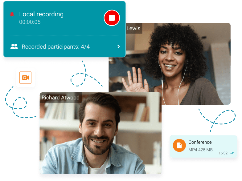 Video meeting with conference recording and automatic saving