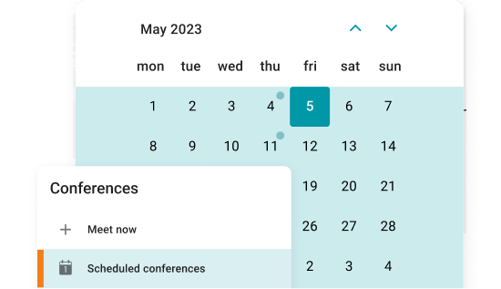 Conference planning interface with settings for date, time, and meeting recurrence. Conference planning interface with settings for date, time, and meeting recurrence.