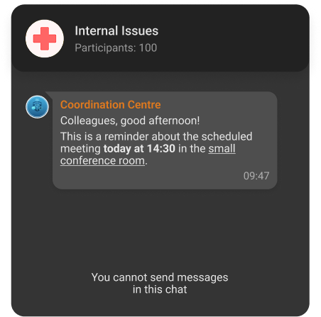 Example of a doctor notification channel for medical meetings within an internal communication system